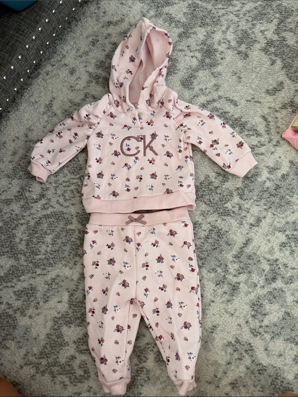 Baby Calvin Klein Light Pink Floral Hoodie & Joggers Set